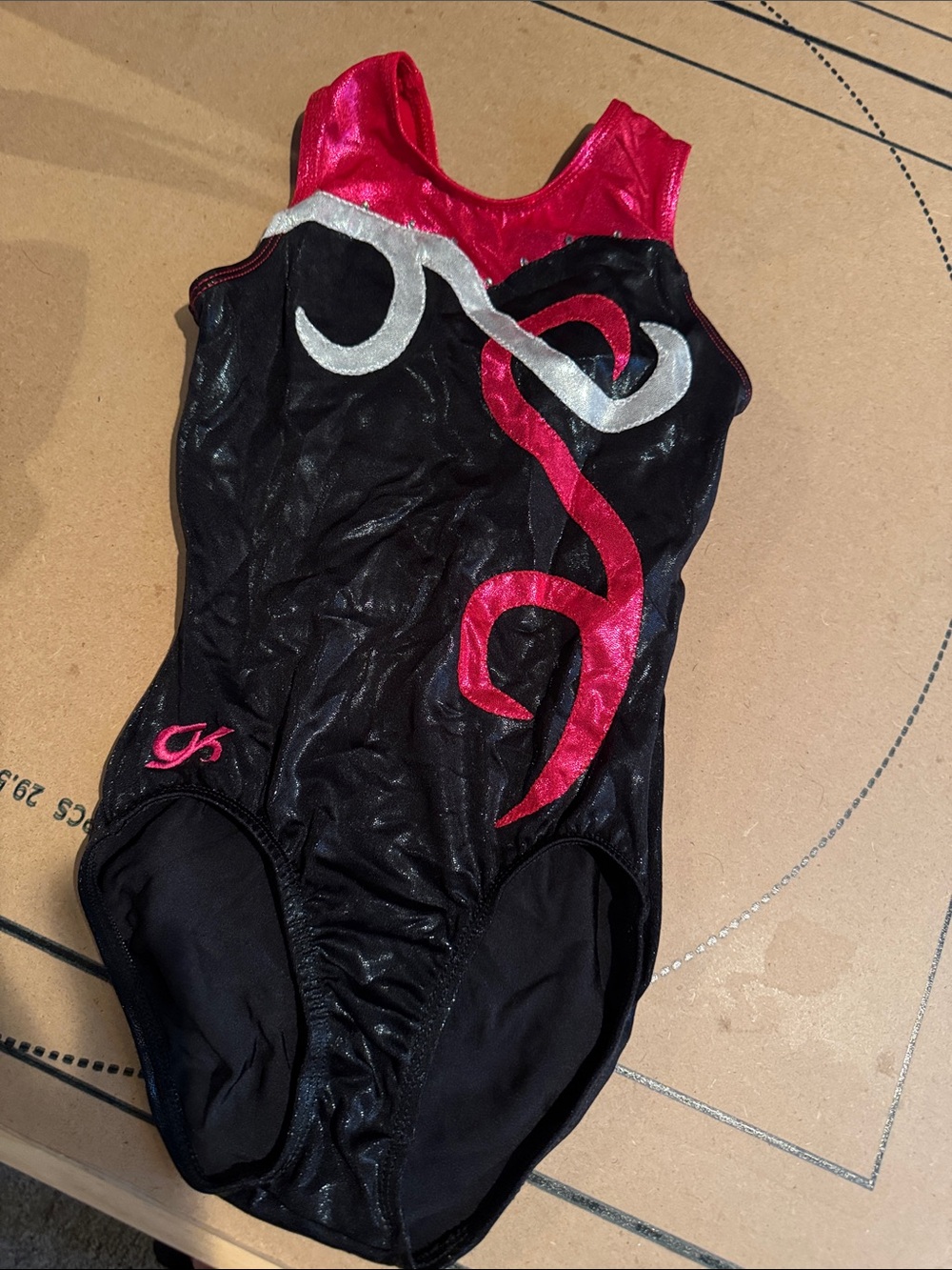 GK Black, Hot Pink and Silver Girls' Gymnastics Leotard